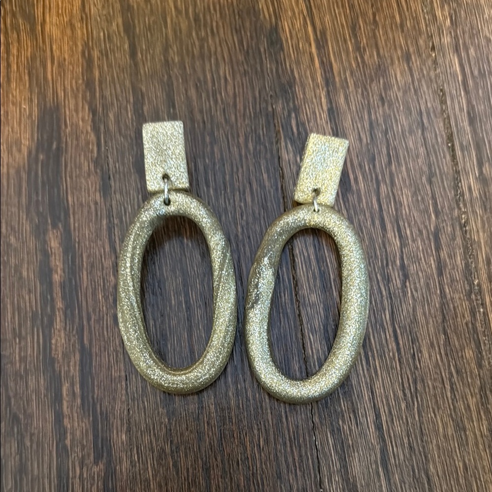 Gold Textured Oval Earrings